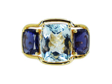 Load image into Gallery viewer, 18k Three-Stone Ring with Aquamarine and Iolite
