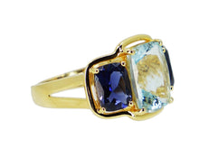 Load image into Gallery viewer, 18k Three-Stone Ring with Aquamarine and Iolite
