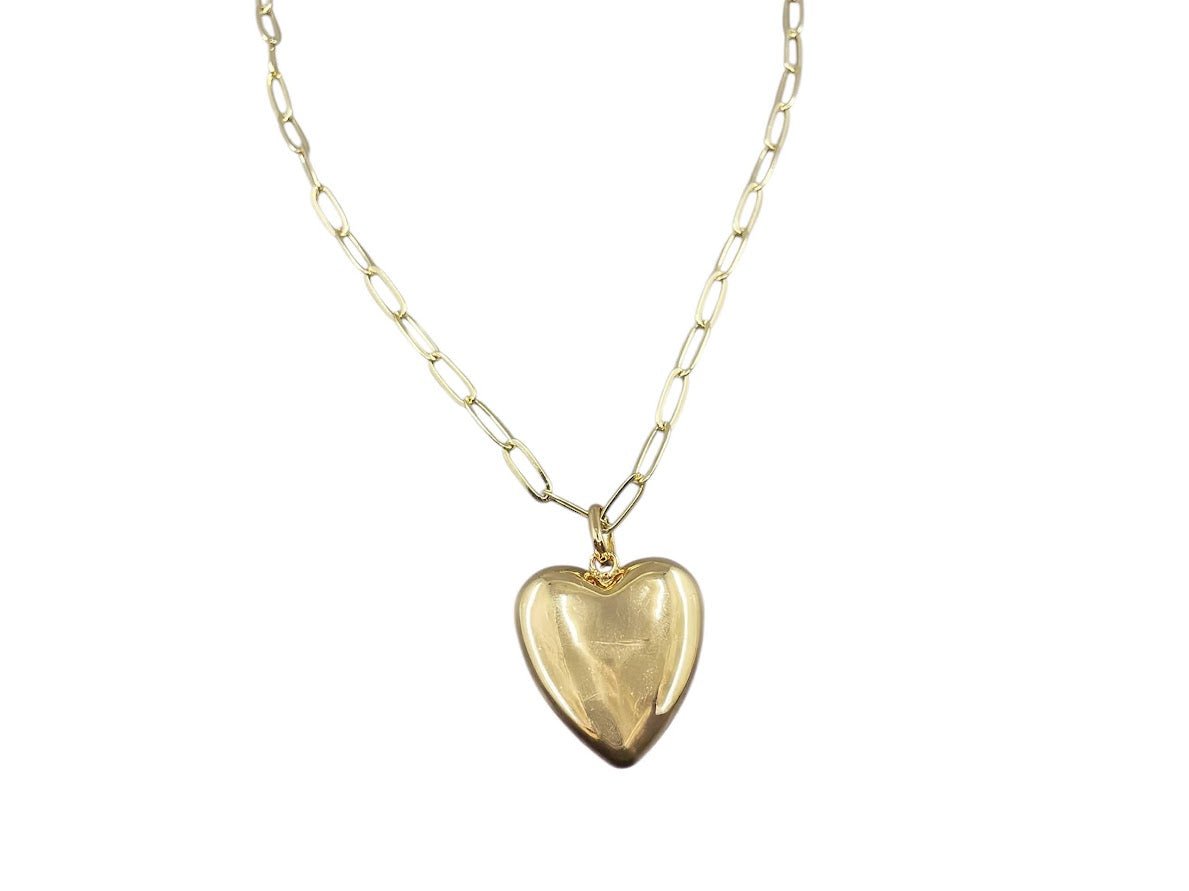 Gold Large Puffy Heart Pendant Necklace