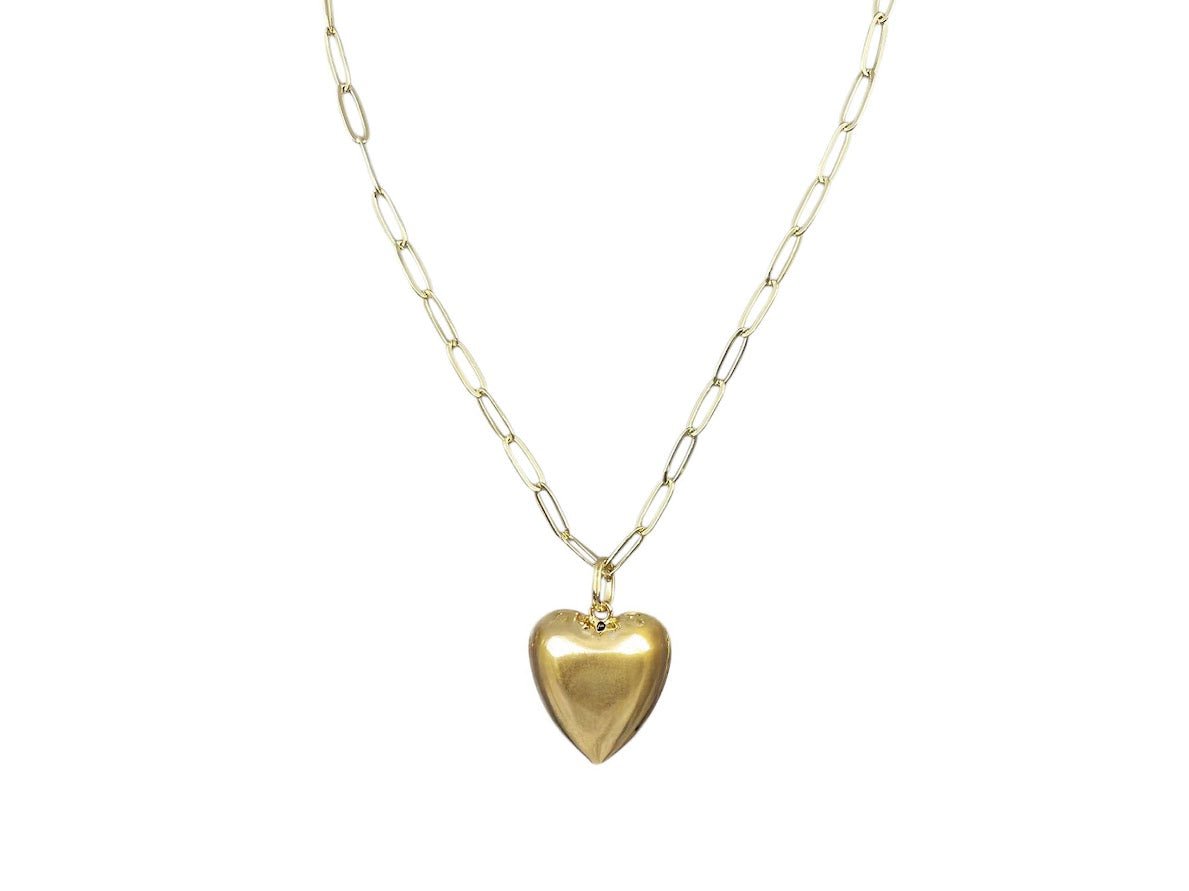 Gold Large Puffy Heart Pendant Necklace