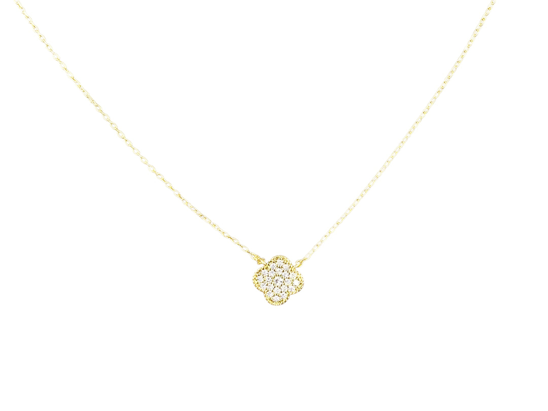 Gold Clover Charm Necklace with CZs