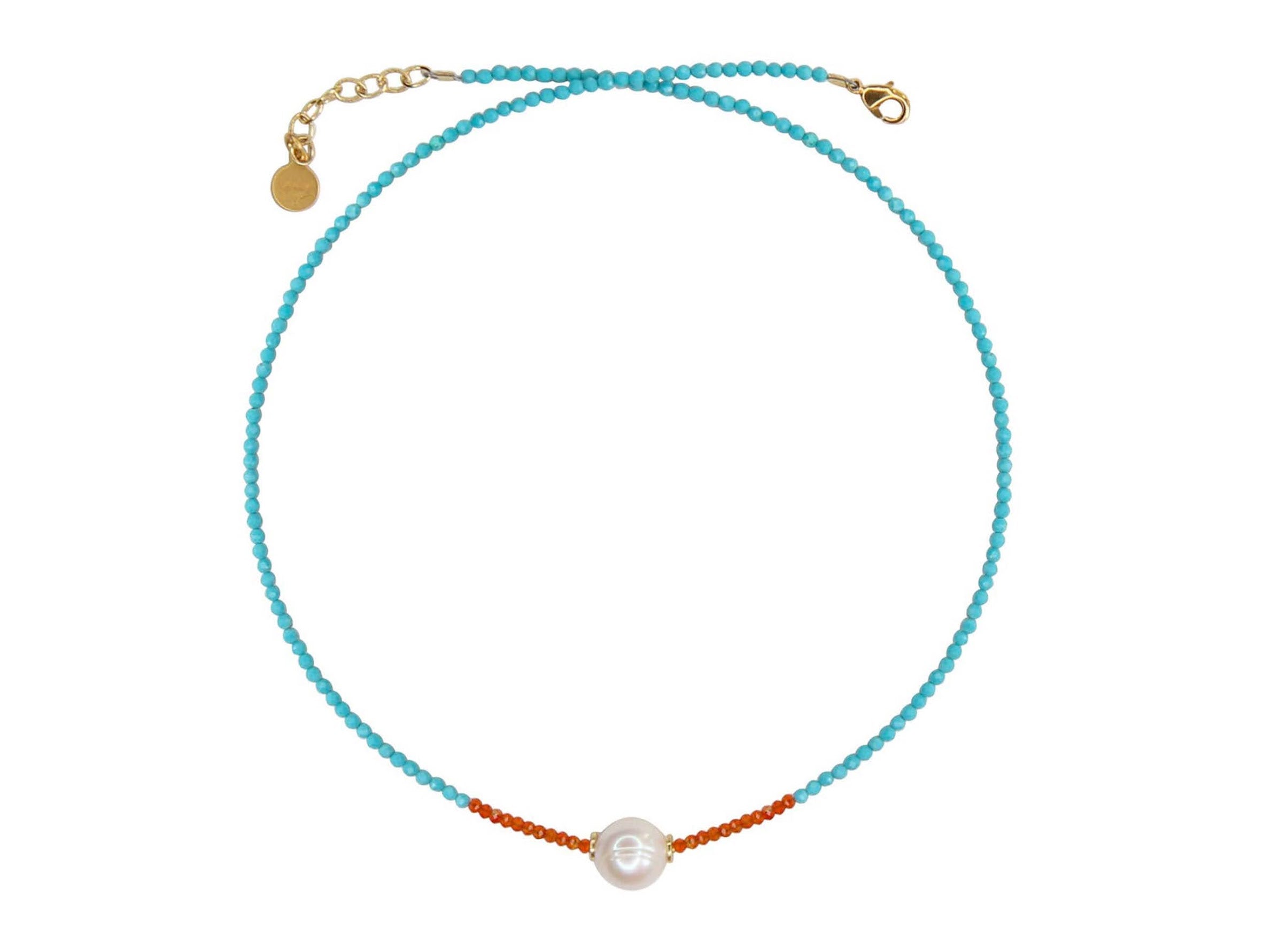 Turquoise and Carnelian Necklace with Pearl
