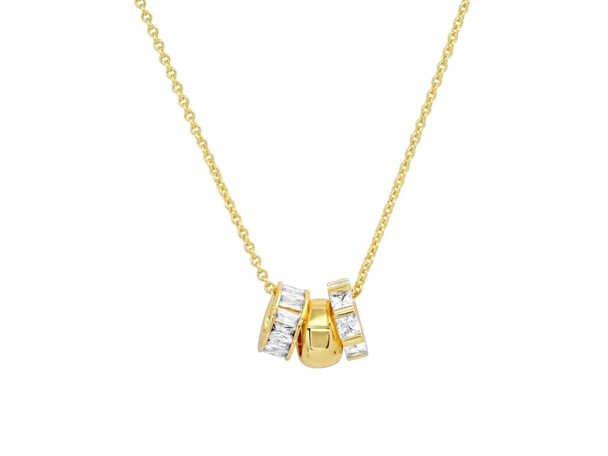 Three Rondelle Charm Necklace with CZs