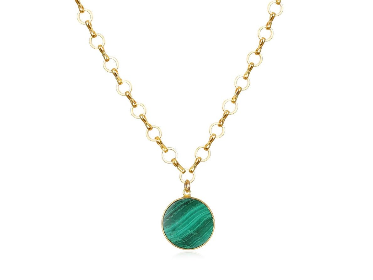 Malachite Disc Charm Necklace.