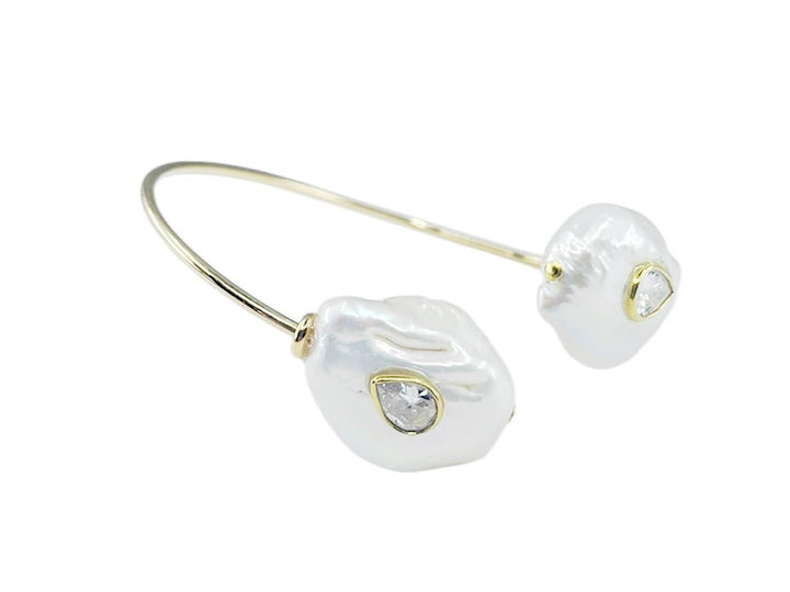 Baroque Pearl Cuff Bracelet with White Topaz Stones