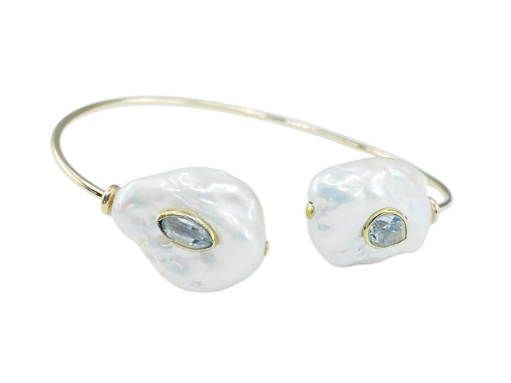 Baroque Pearl Cuff Bracelet with Pear-Shaped Blue Topaz