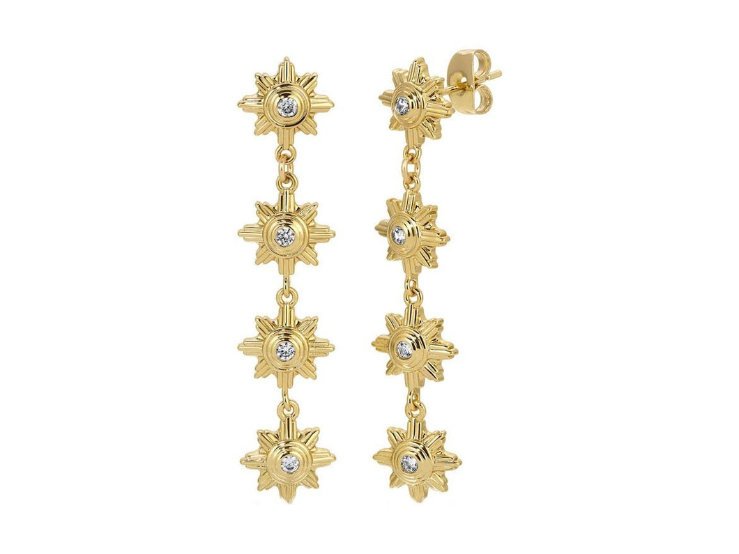 Yellow Gold Supernova Star Drop Earrings with CZs