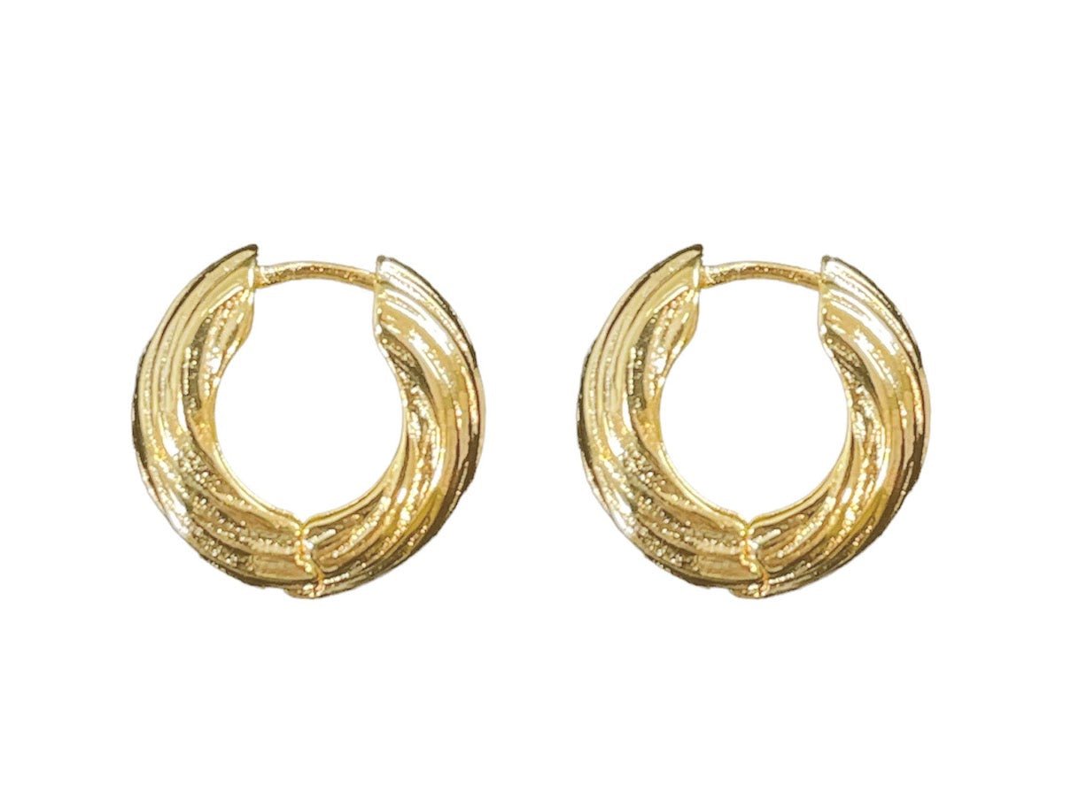 Gold Textured Chubby Huggie Hoops