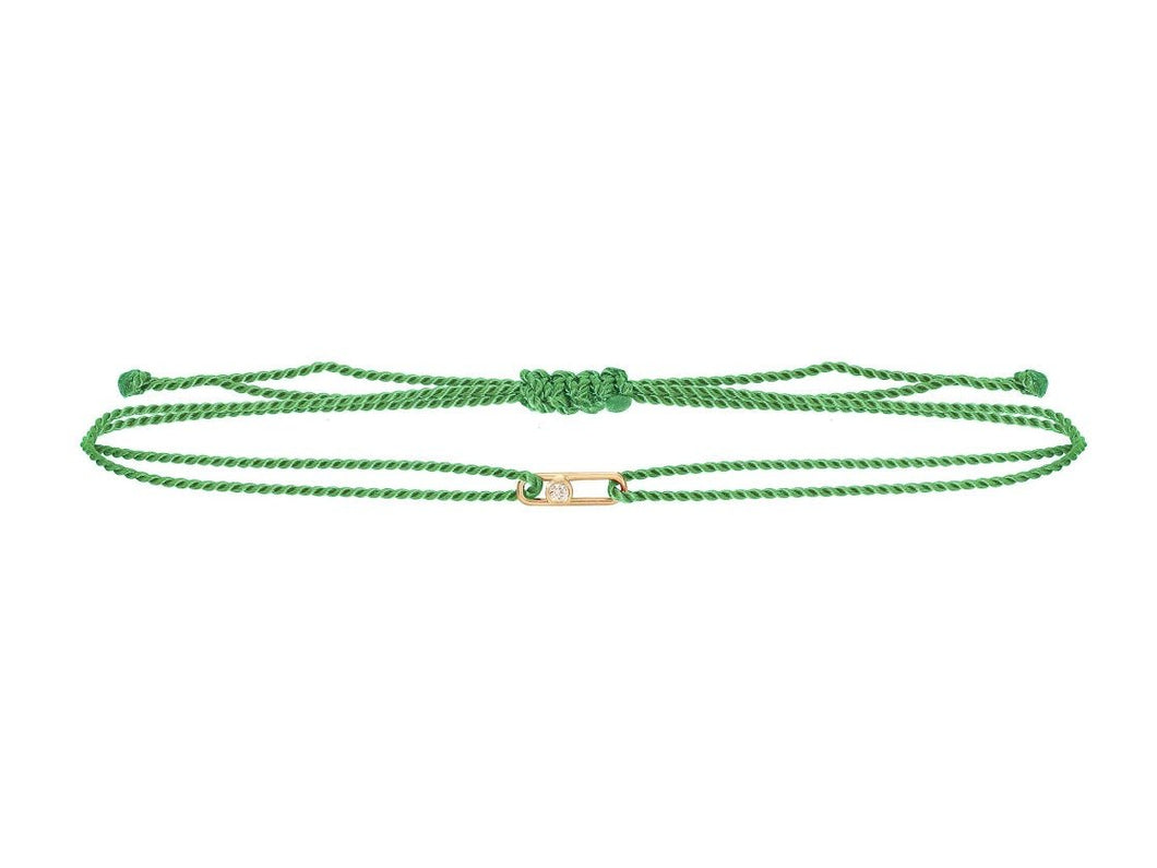 14k and Emerald Cord Bracelet with Single Link and Diamond