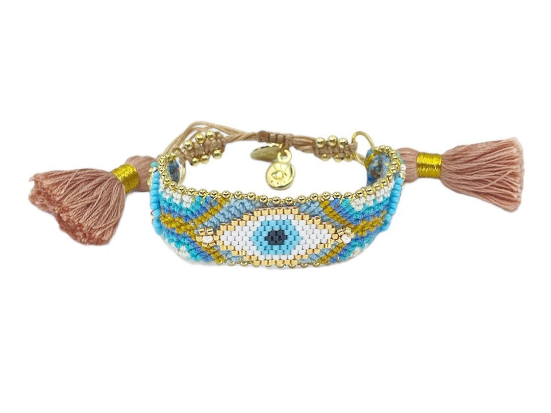 Blue Woven Bracelet with Blue Evil Eye