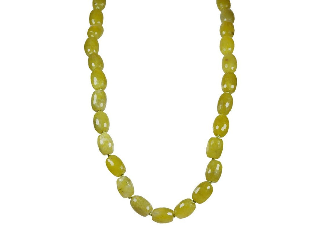 Faceted Olive Green Jade Barrel Bead Strand Necklace