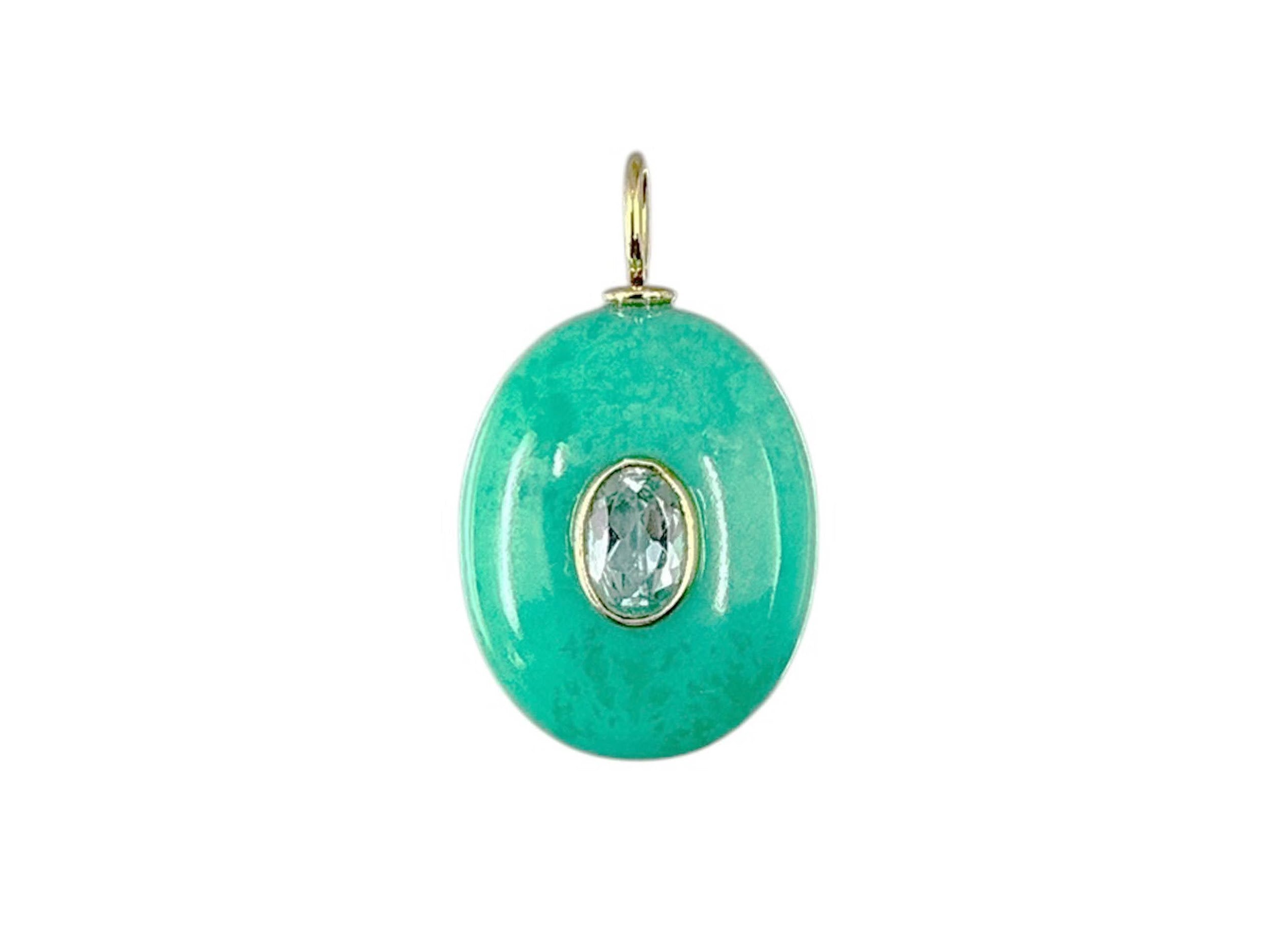 Chrysoprase Charm with Oval Blue Topaz
