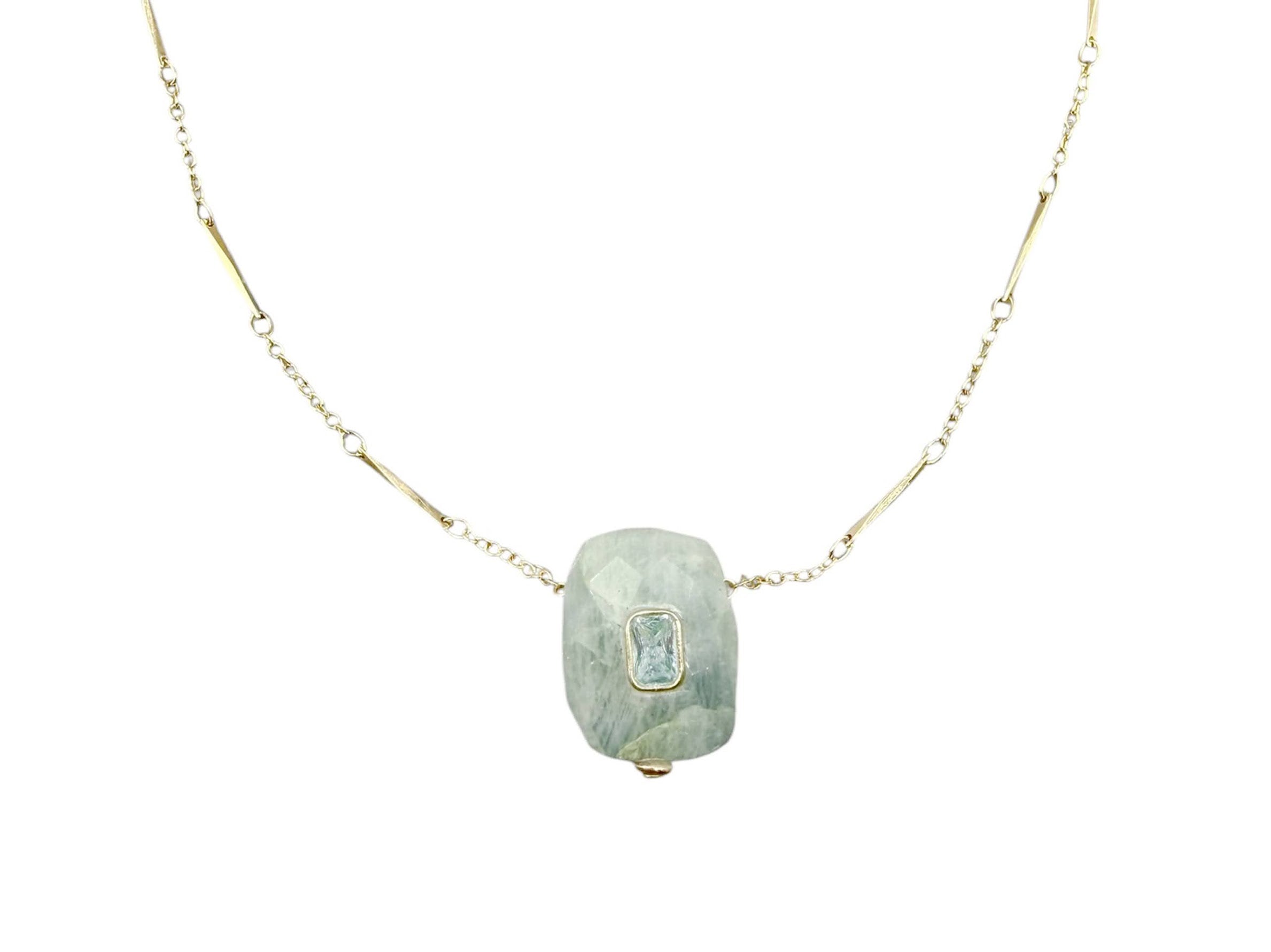 Raw Aquamarine Necklace with Blue Topaz