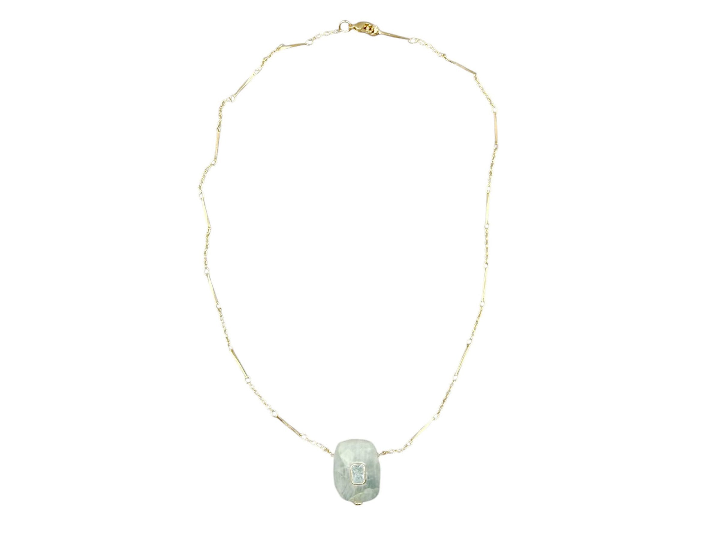 Raw Aquamarine Necklace with Blue Topaz