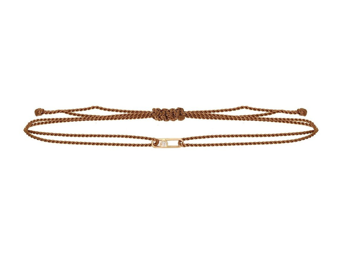 14k and Camel Cord Bracelet with Single Link and Diamond
