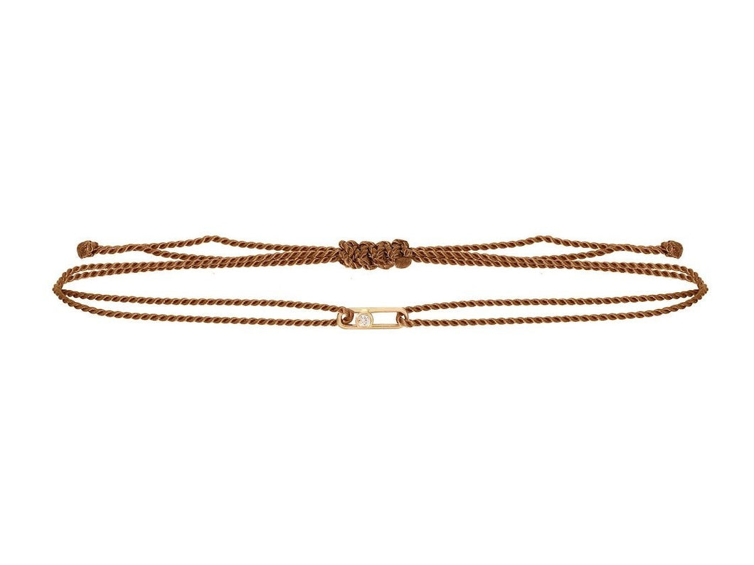 14k and Camel Cord Bracelet with Single Link and Diamond