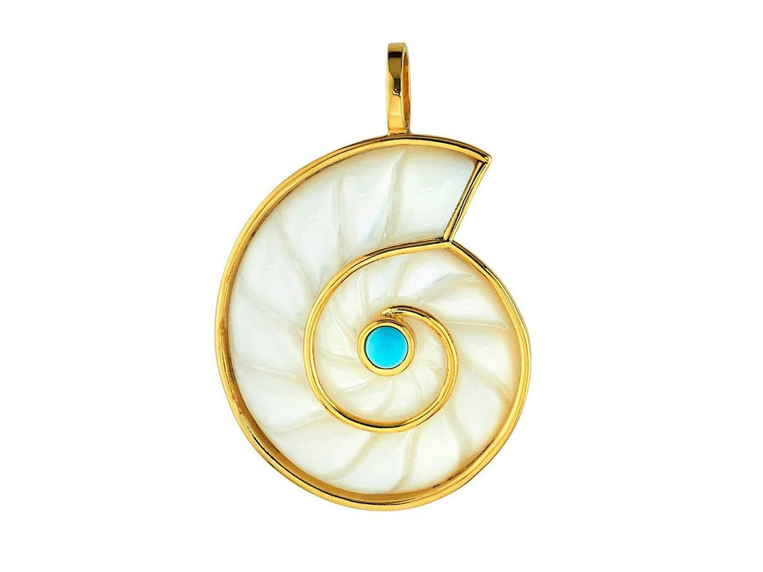 Gold and MOP Nautilus Charm with Turquoise