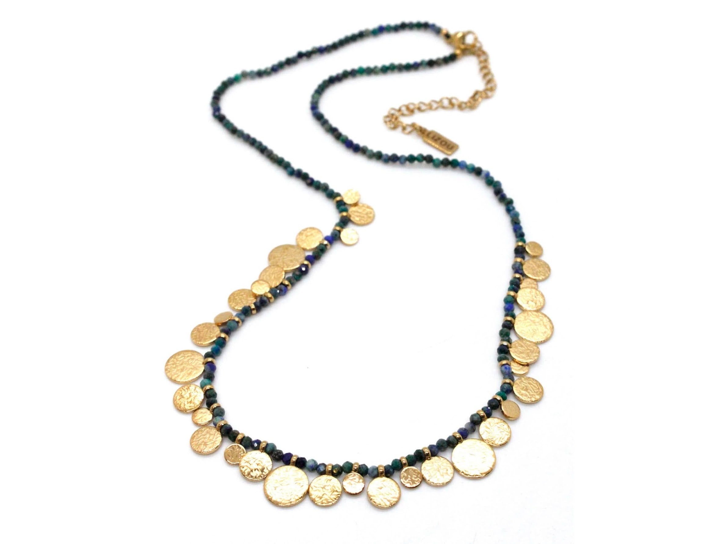 Azurite Necklace with Gold Discs