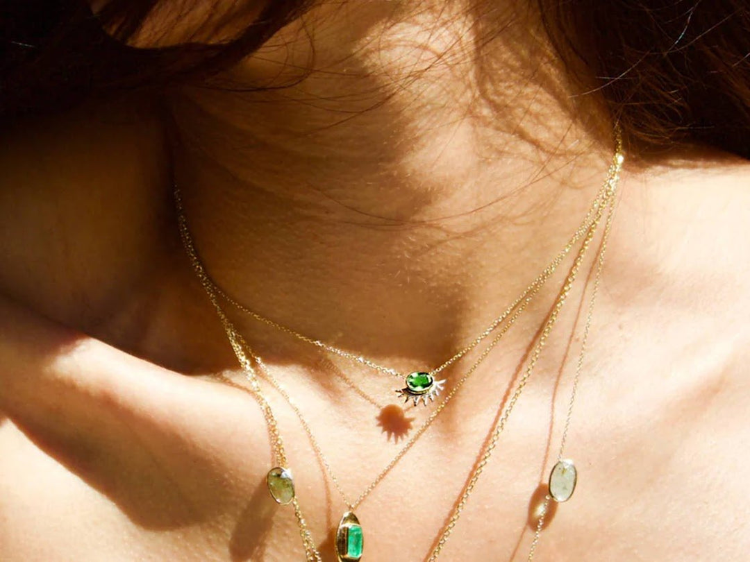 14k Tiny Emerald Sunburst Necklace