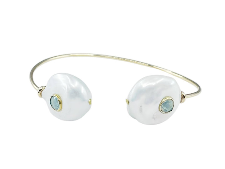 Baroque Pearl Cuff Bracelet with Round Blue Topaz