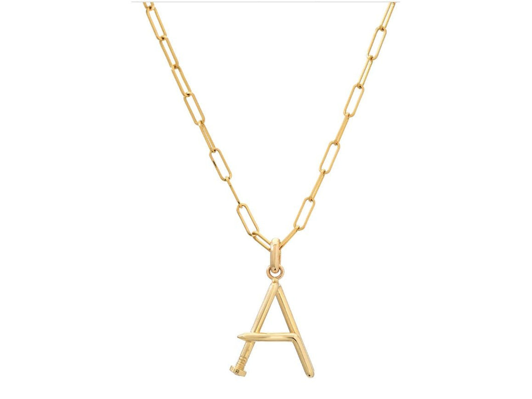 14k Gold Large Nail Initial Necklace