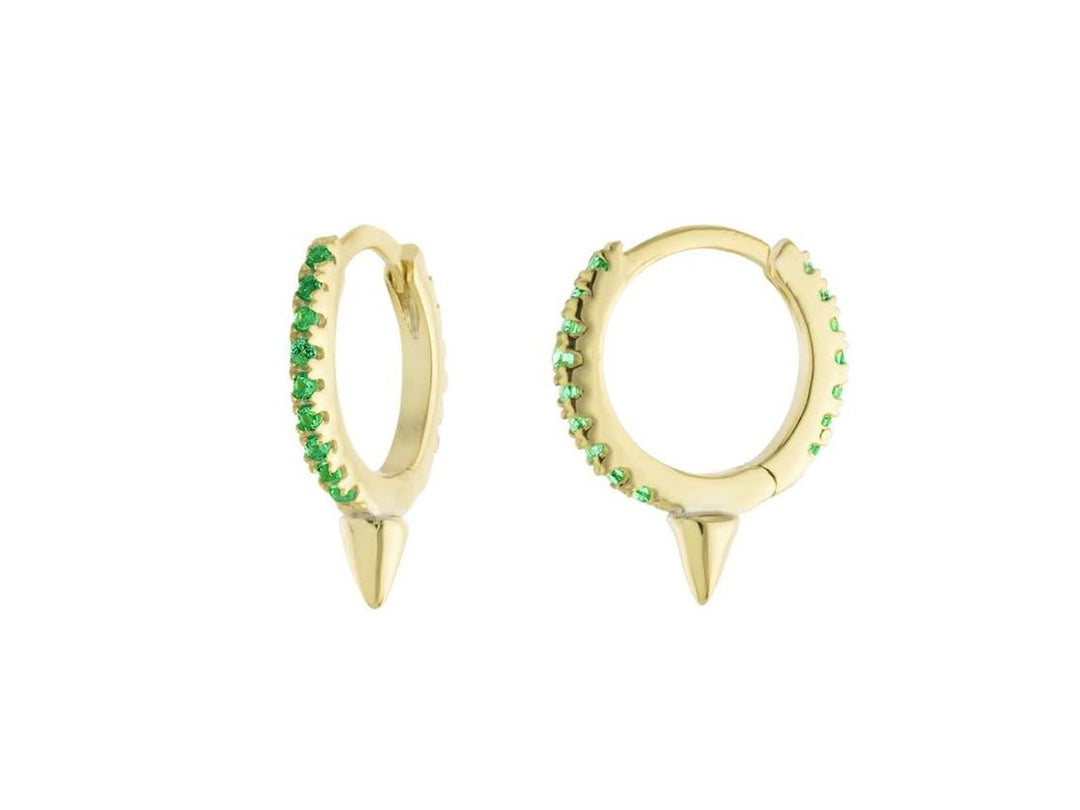 Green CZ Spike Huggie Hoops