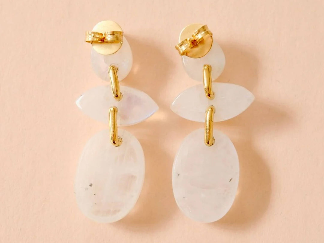 Moonstone Triple Stone Earrings