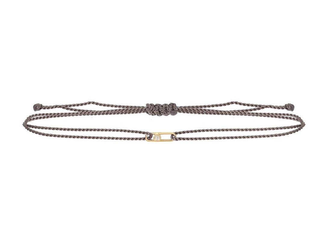 14k and Gray Cord Bracelet with Single Link and Diamond