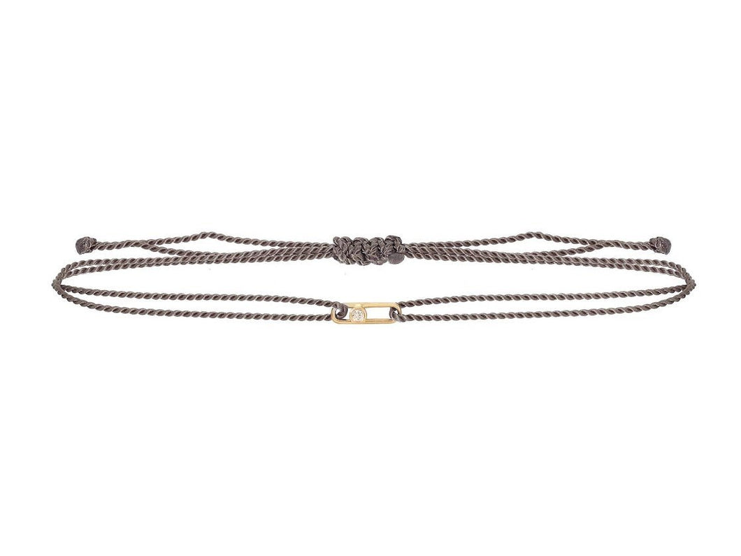 14k and Gray Cord Bracelet with Single Link and Diamond