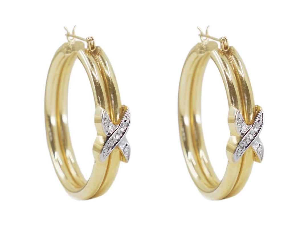 1960s 14k Yellow Gold Double Hoops with Diamonds