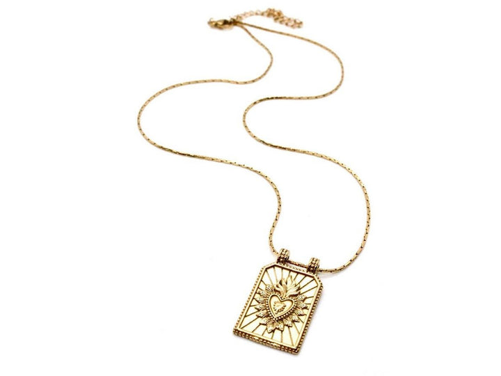 Gold Flaming Heart Charm Necklace
