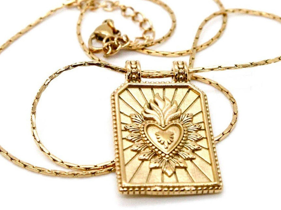 Gold Flaming Heart Charm Necklace