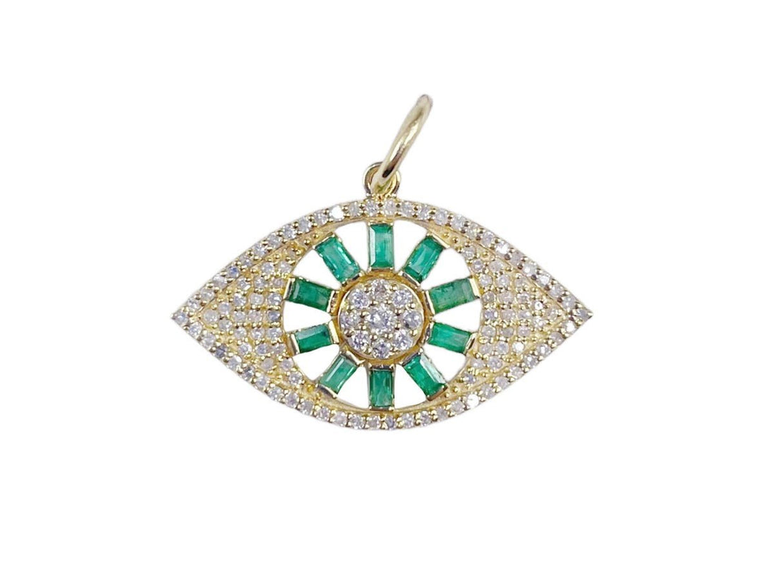 14k Diamond and Emerald Evil Eye Charm