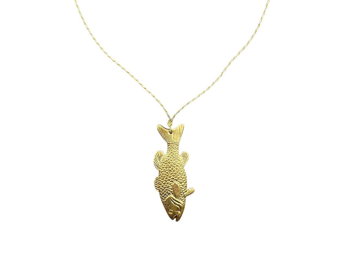 Large Golden Fish Charm Necklace