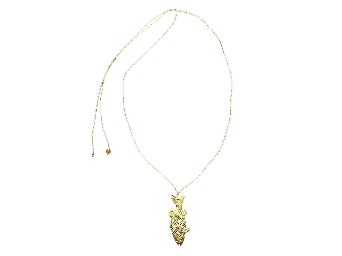 Large Golden Fish Charm Necklace