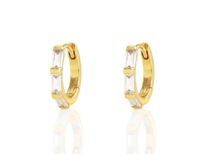 Gold Huggie Hoops with Baguette CZs