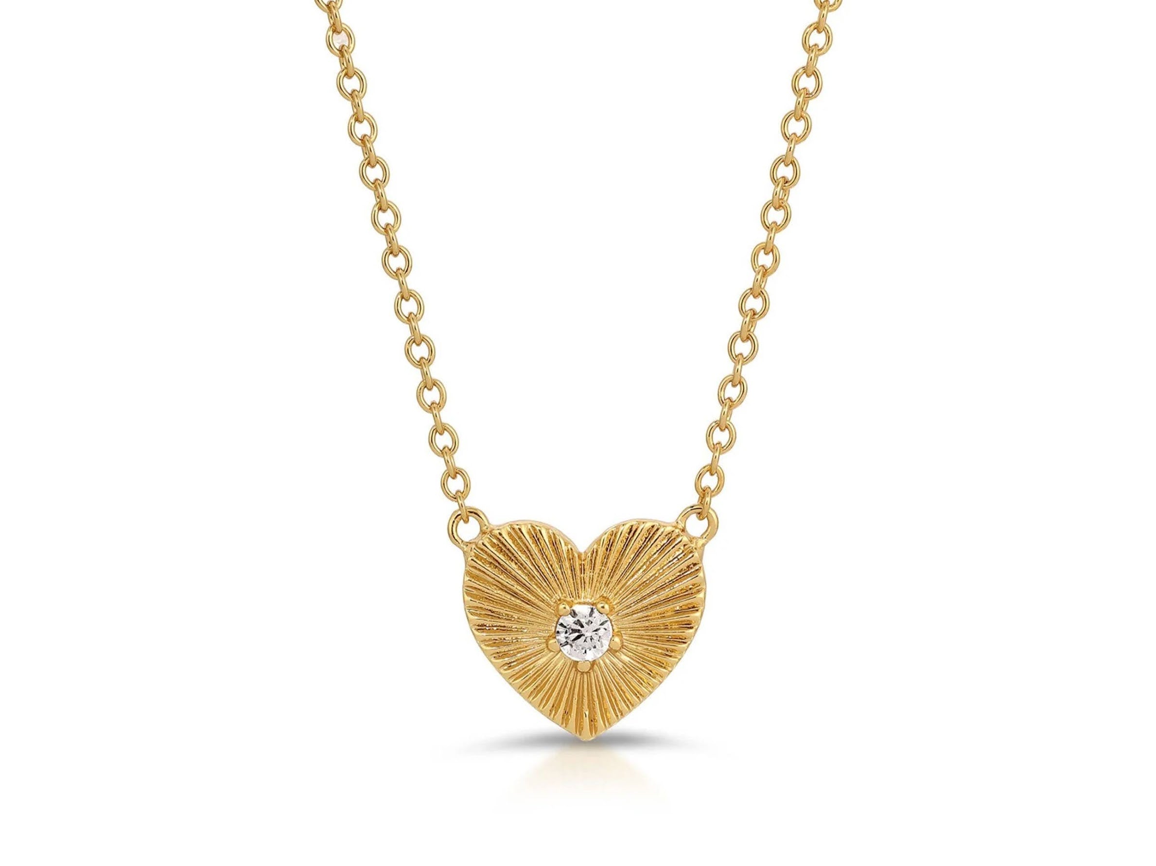 Rayed Heart Charm Necklace with CZ