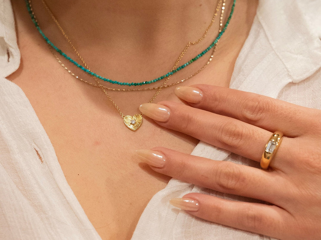 Rayed Heart Charm Necklace with CZ