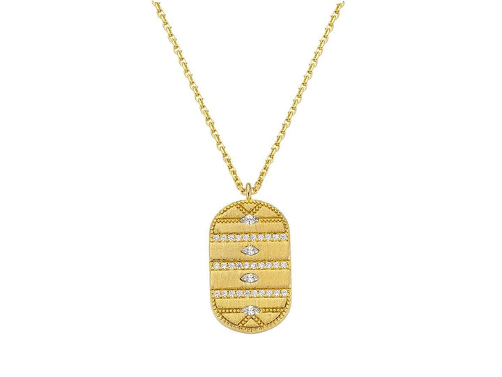 Gold Evil Eye Dog Tag Necklace with CZs