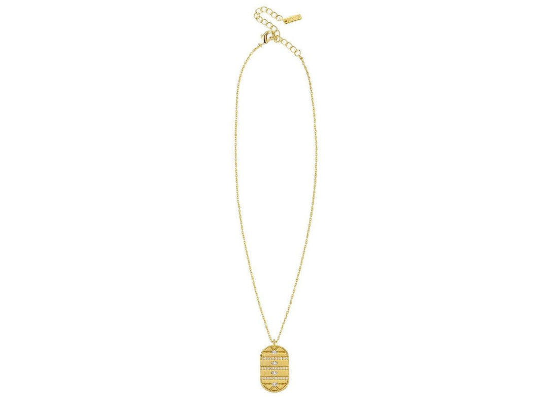 Gold Evil Eye Dog Tag Necklace with CZs