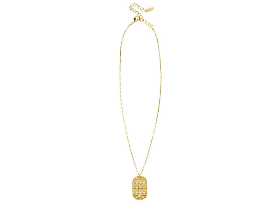 Gold Evil Eye Dog Tag Necklace with CZs