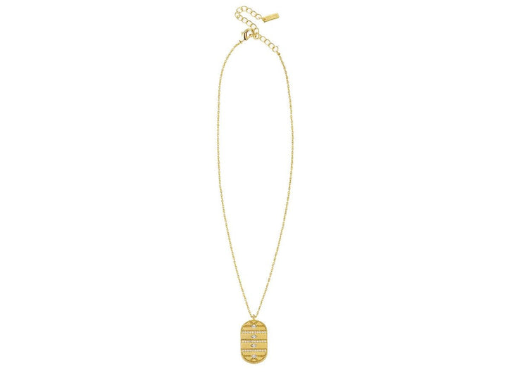 Gold Evil Eye Dog Tag Necklace with CZs