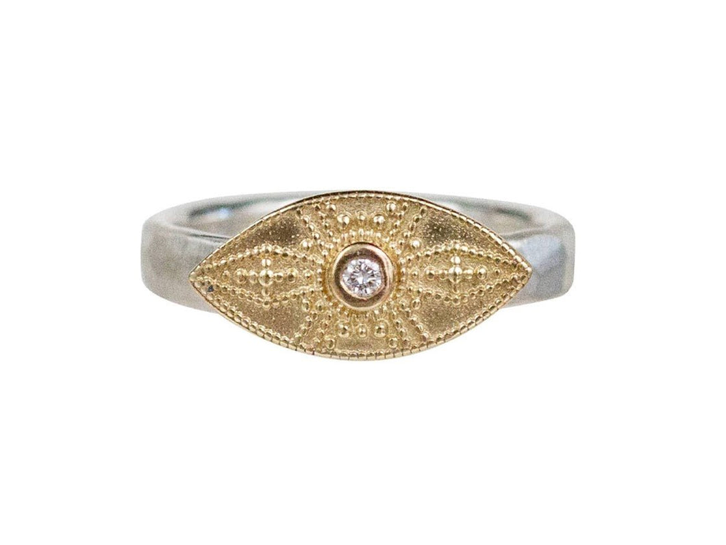 SS/Yellow Bronze Eye Ring with Diamond