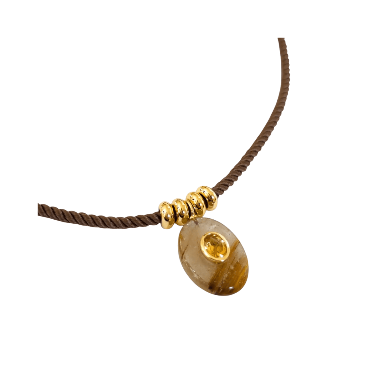 Rutilated Quartz and Citrine Charm on Cord Necklace