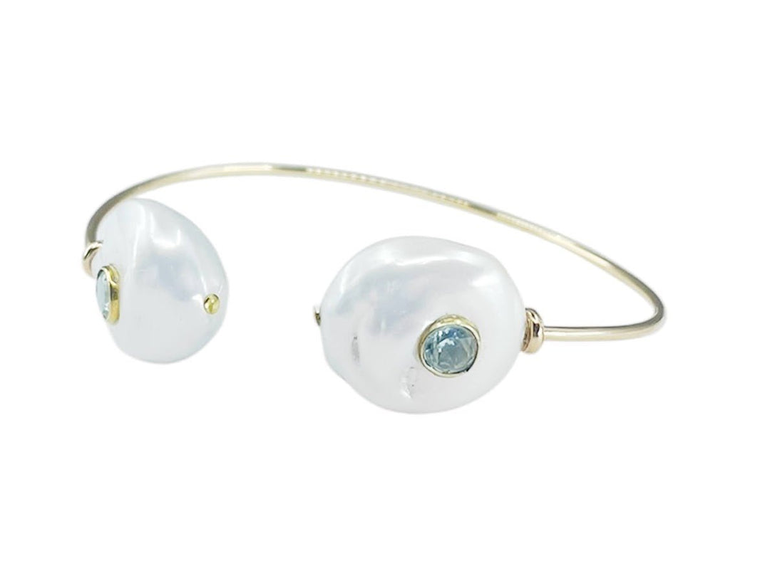 Baroque Pearl Cuff Bracelet with Round Blue Topaz