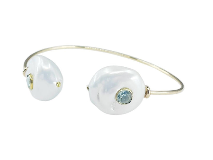 Baroque Pearl Cuff Bracelet with Round Blue Topaz