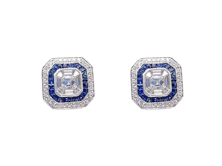 14k Earrings with Diamonds and Sapphires
