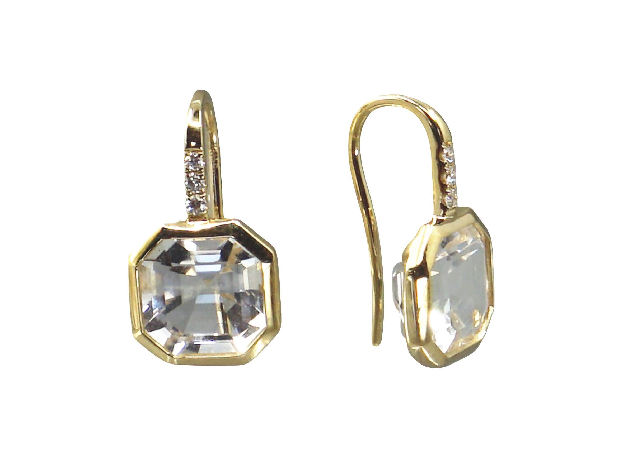 18k Rock Crystal Drop Earrings with Diamonds