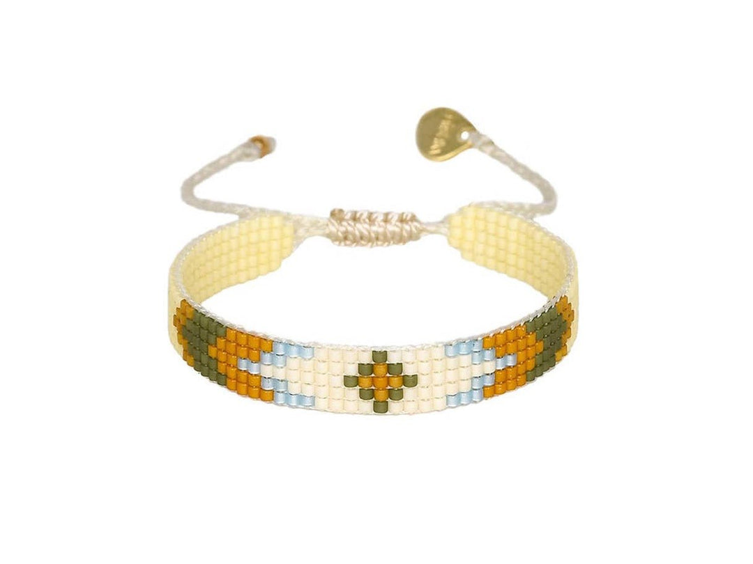 Narrow Orange and Green Evil Eye Beaded Bracelet.