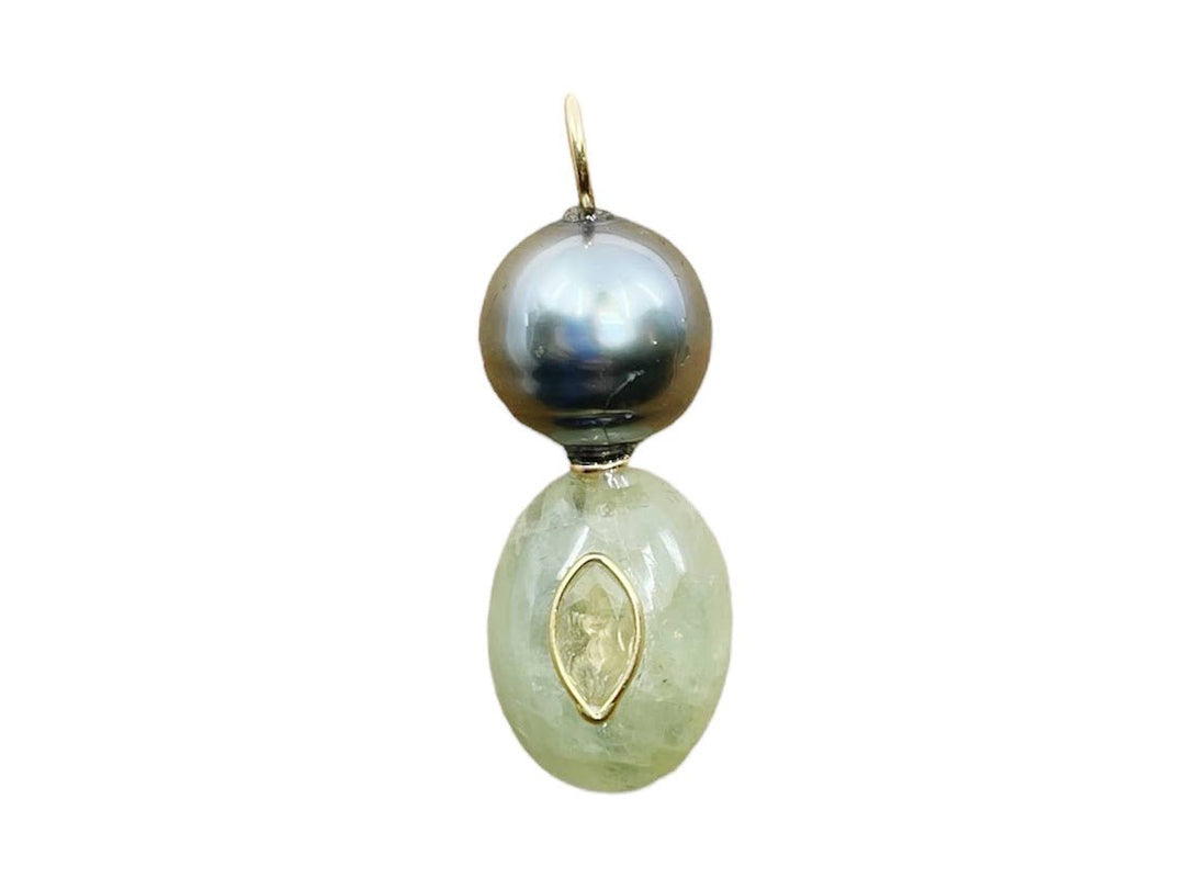 Tahitian Gray Pearl Charm with Green Aquamarine and Citrine